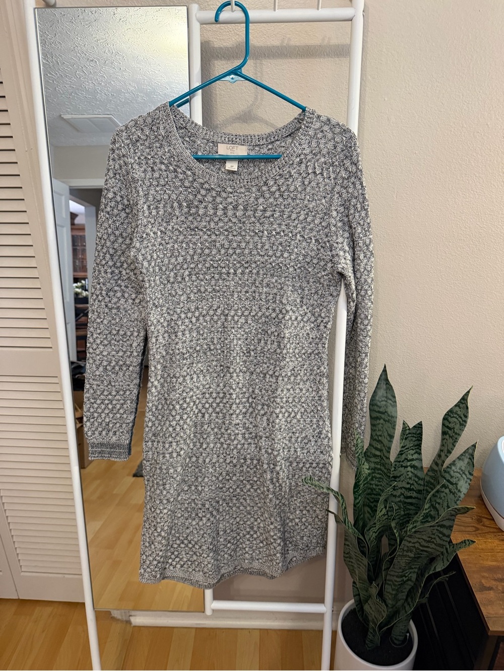 LOFT Heathered Gray Textured Knit Dress